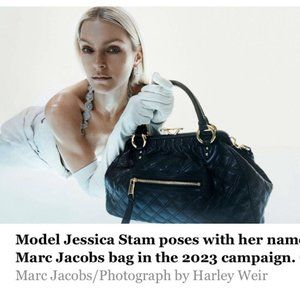 Classic Marc Jacobs Black Quilted Leather Satchel With Gold Chain Strap